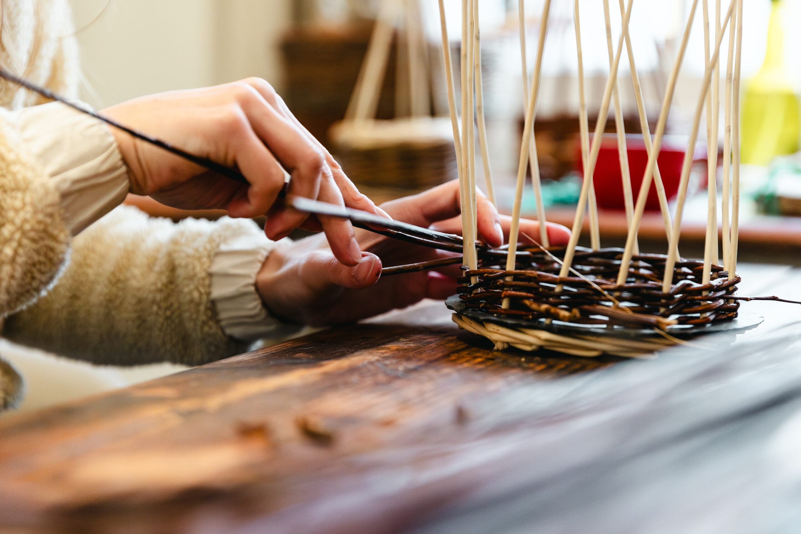 Stages de vannerie artisanale traditionnelle française à l'atelier Vannerie Libre de Tours.