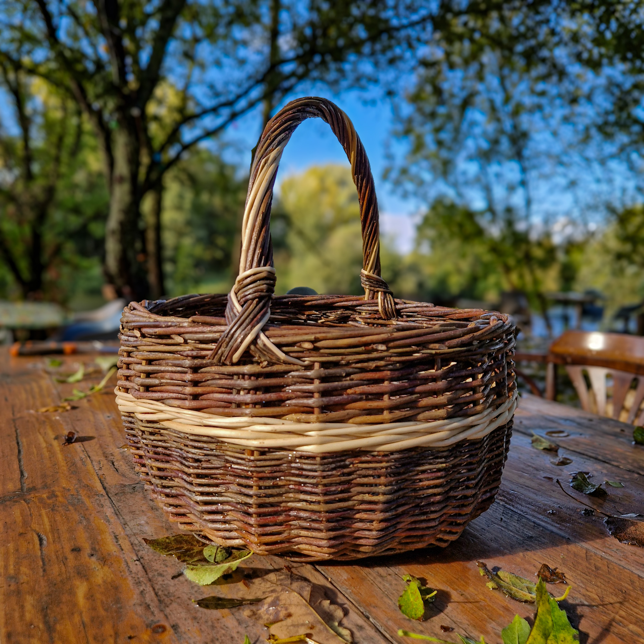 Panier à anse ronde. Stages de vannerie artisanale traditionnelle à l'atelier Vannerie Libre de Tours.